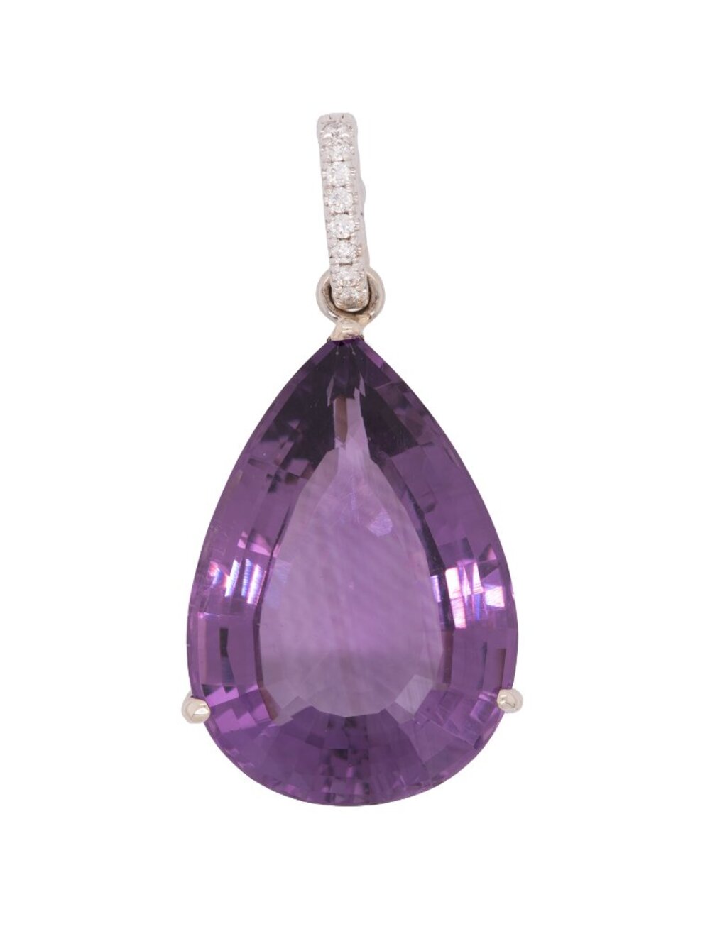 8.13Ct Pear Shaped Zambian Amethyst & Diamond Accents Pendant in 14K White Gold